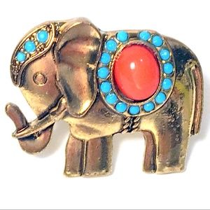 Elephant Ring Gold Tone Faux Turquois
